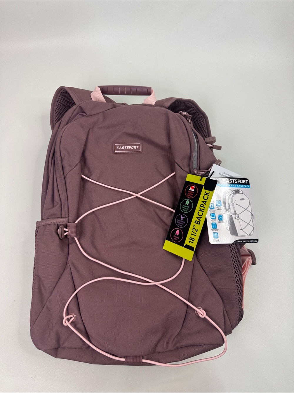 Eastsport Pink Mauve Ascend Backpack 18.5" lightweight padded bungee NEW NWT
